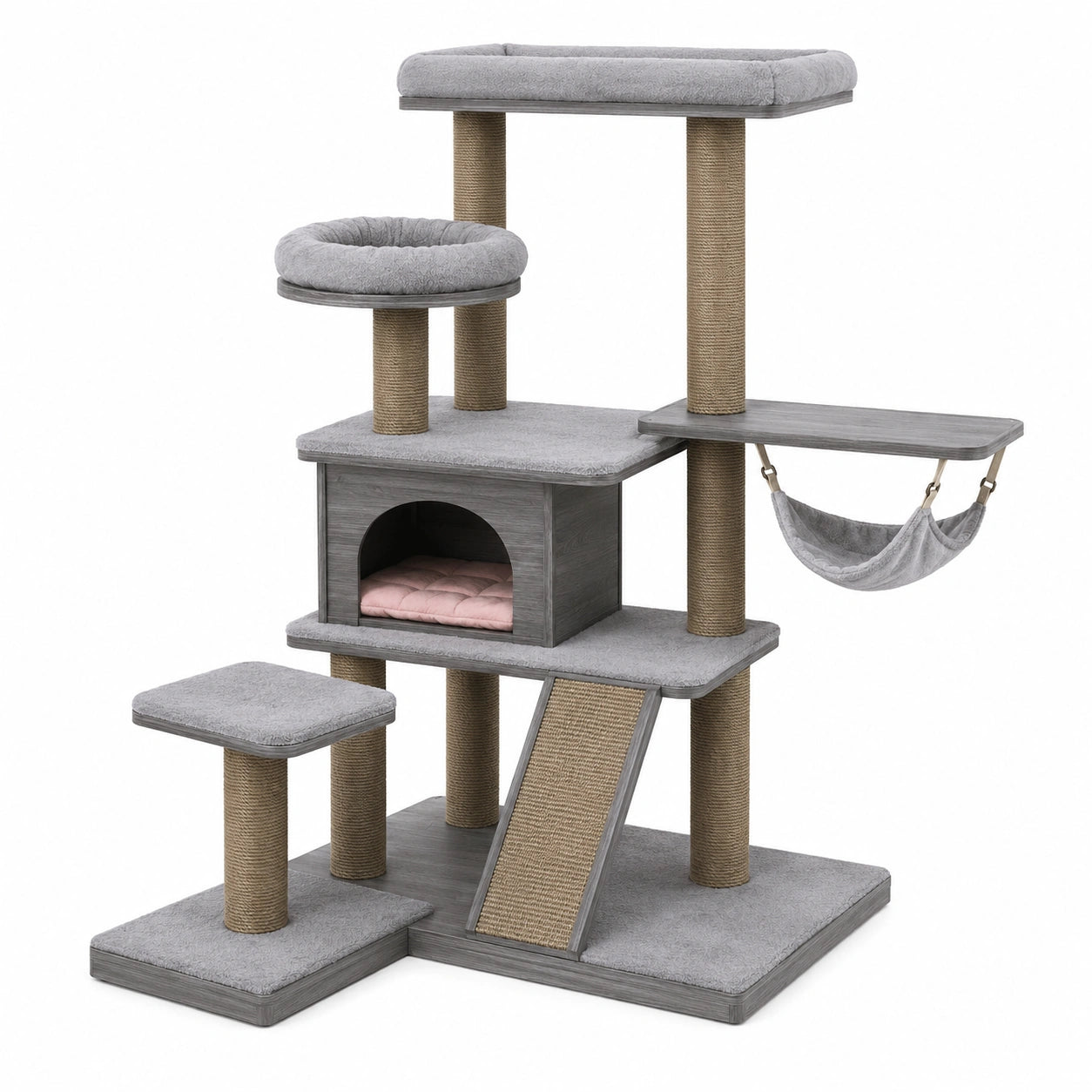 Árbol para Gatos con Rascador de MDF y Hamaca Gris