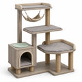 Árbol Rascador para Gatos de Madera Beige y Gris con Hamaca