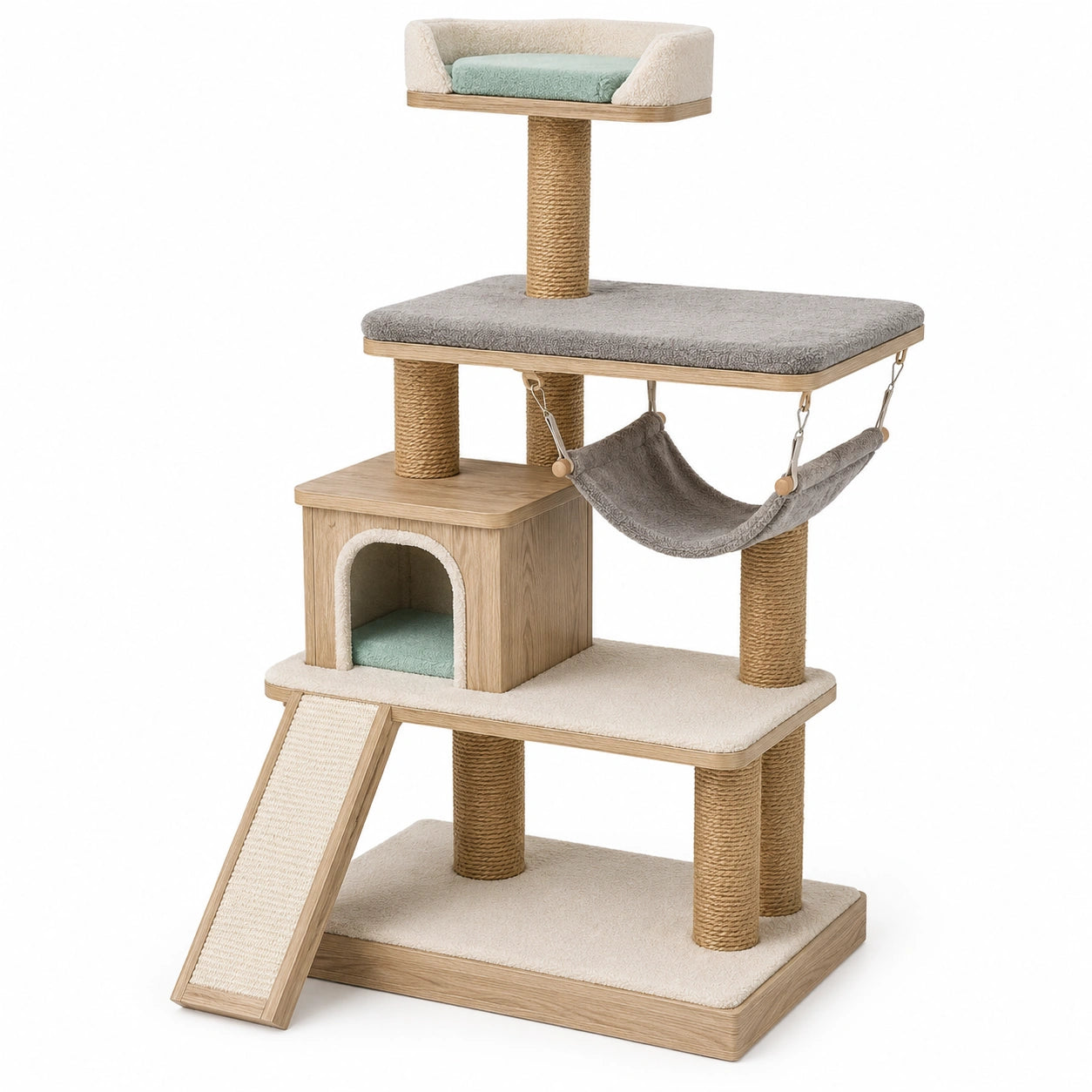 Árbol para gatos de madera con sisal y hamaca