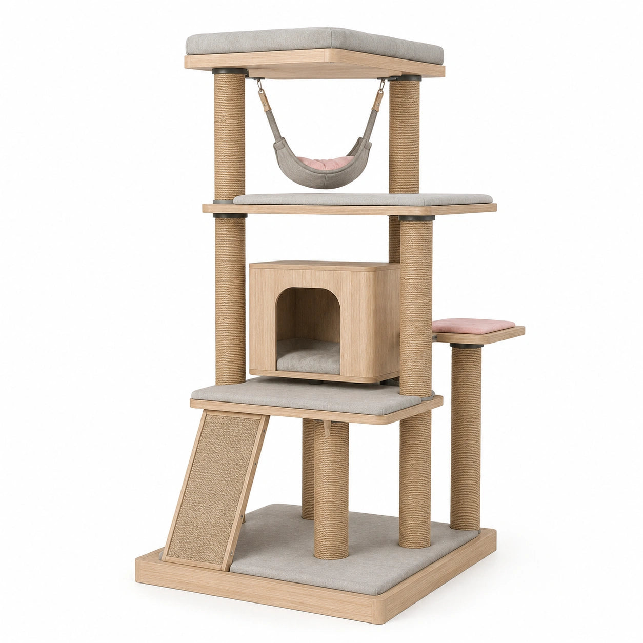 Árbol rascador de madera y sisal con cojines de poliéster