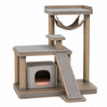 Árbol para gatos de madera con postes de sisal y tela gris