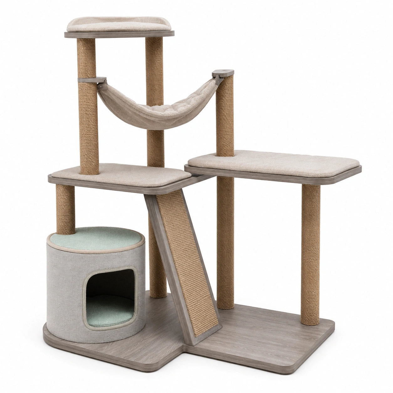 Árbol Rascador para Gatos de Madera y Tela Beige