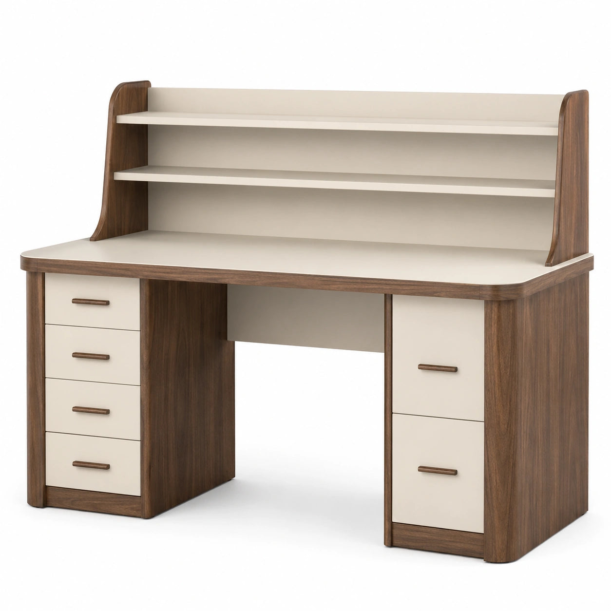 Escritorio de Madera con Estantes y Cajones Beige