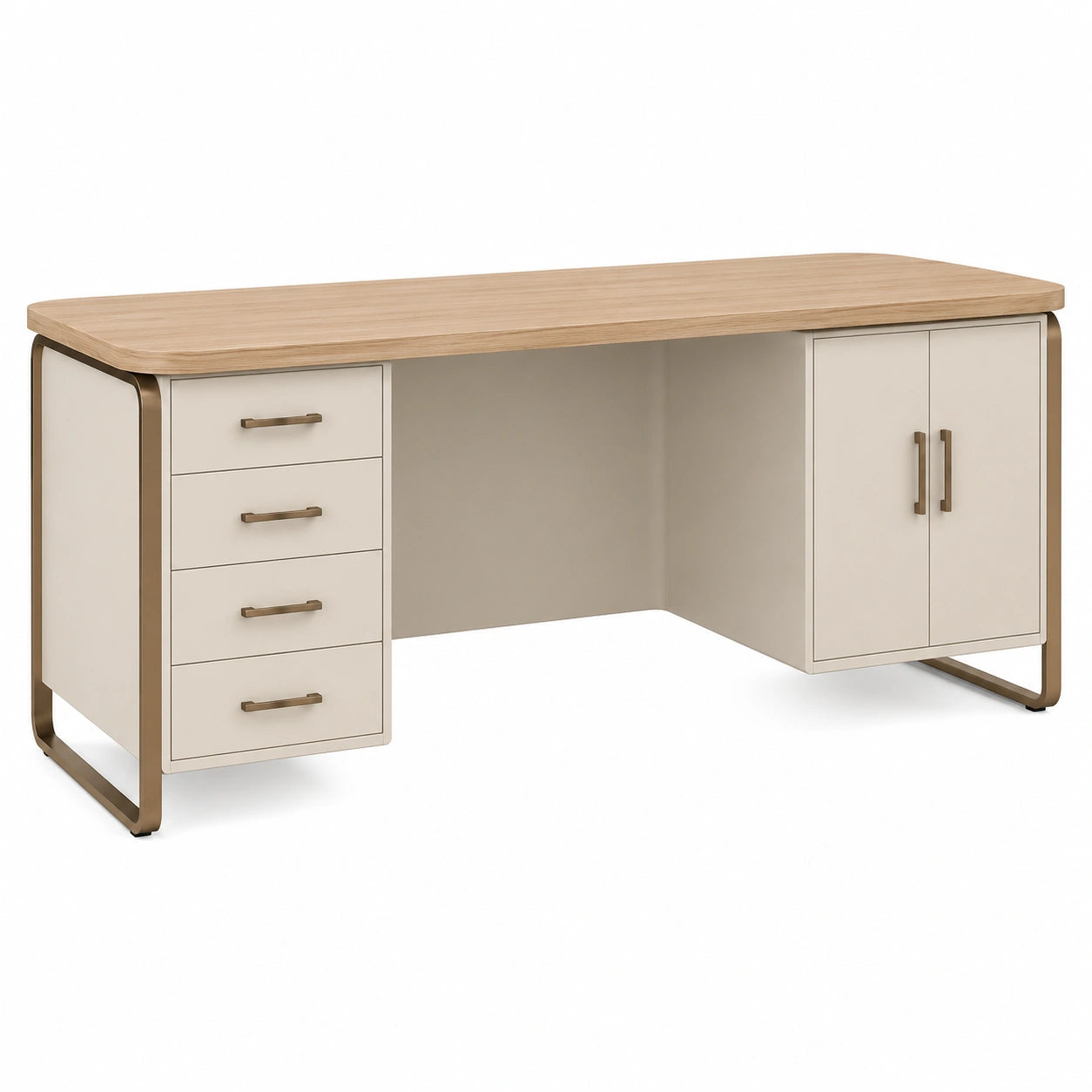 Escritorio de Oficina en MDF y Metal con Cajones en Beige