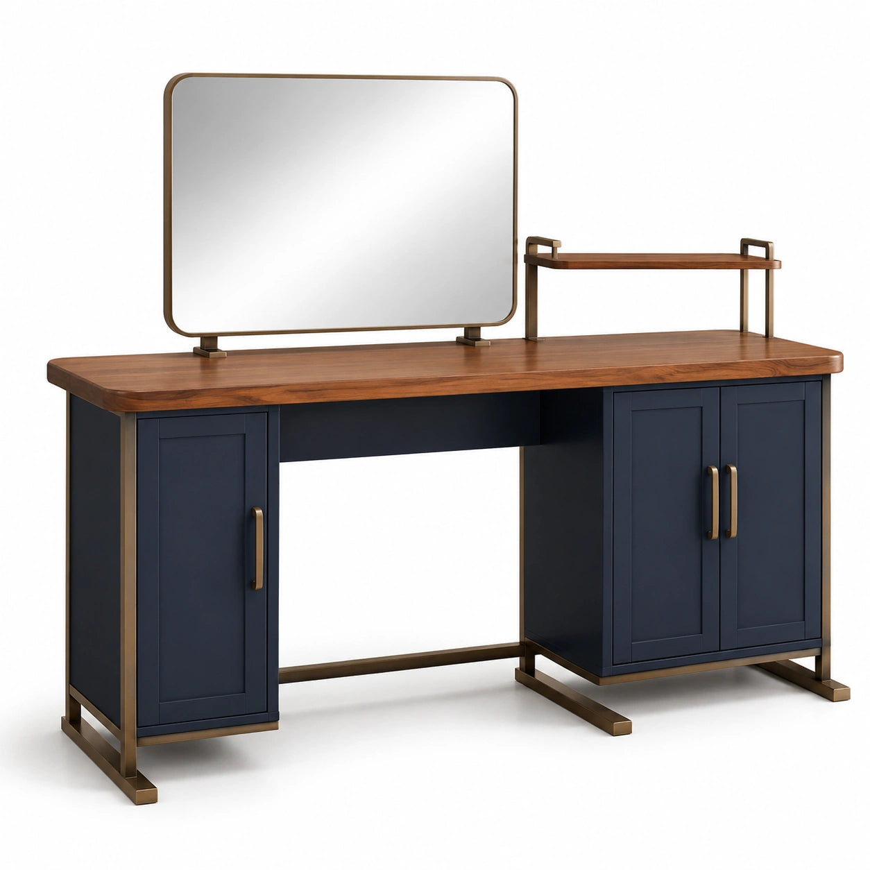 Tocador de Madera y Metal con Espejo, Azul Oscuro