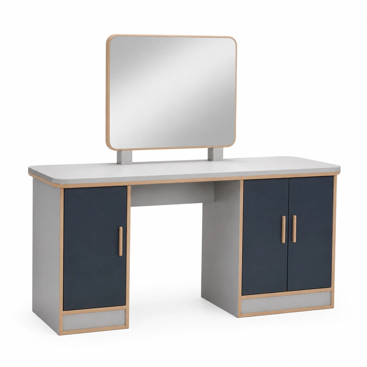 Tocador de MDF y Madera con Espejo y Puertas Azul y Gris