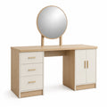 Tocador con Espejo Redondo de Madera y Melamina Beige/Roble 120cm