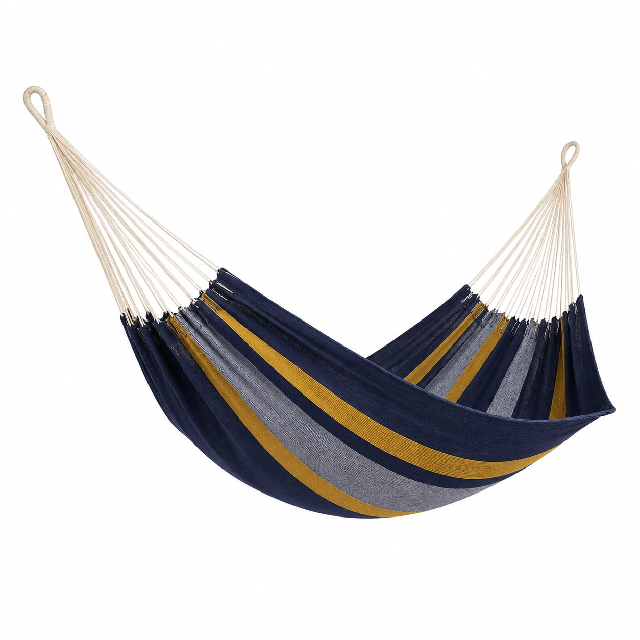 Hamaca de Algodón Rayada Azul Amarillo y Gris 200x150 cm