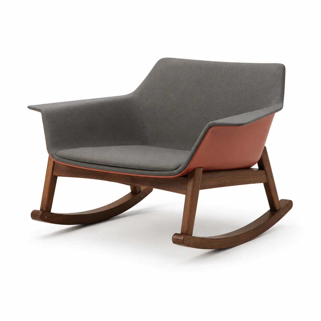 Sillón mecedora de tela y cuero sintético con base de madera