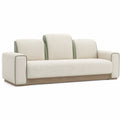 Sofá de Tela Beige y Verde con Base de Madera