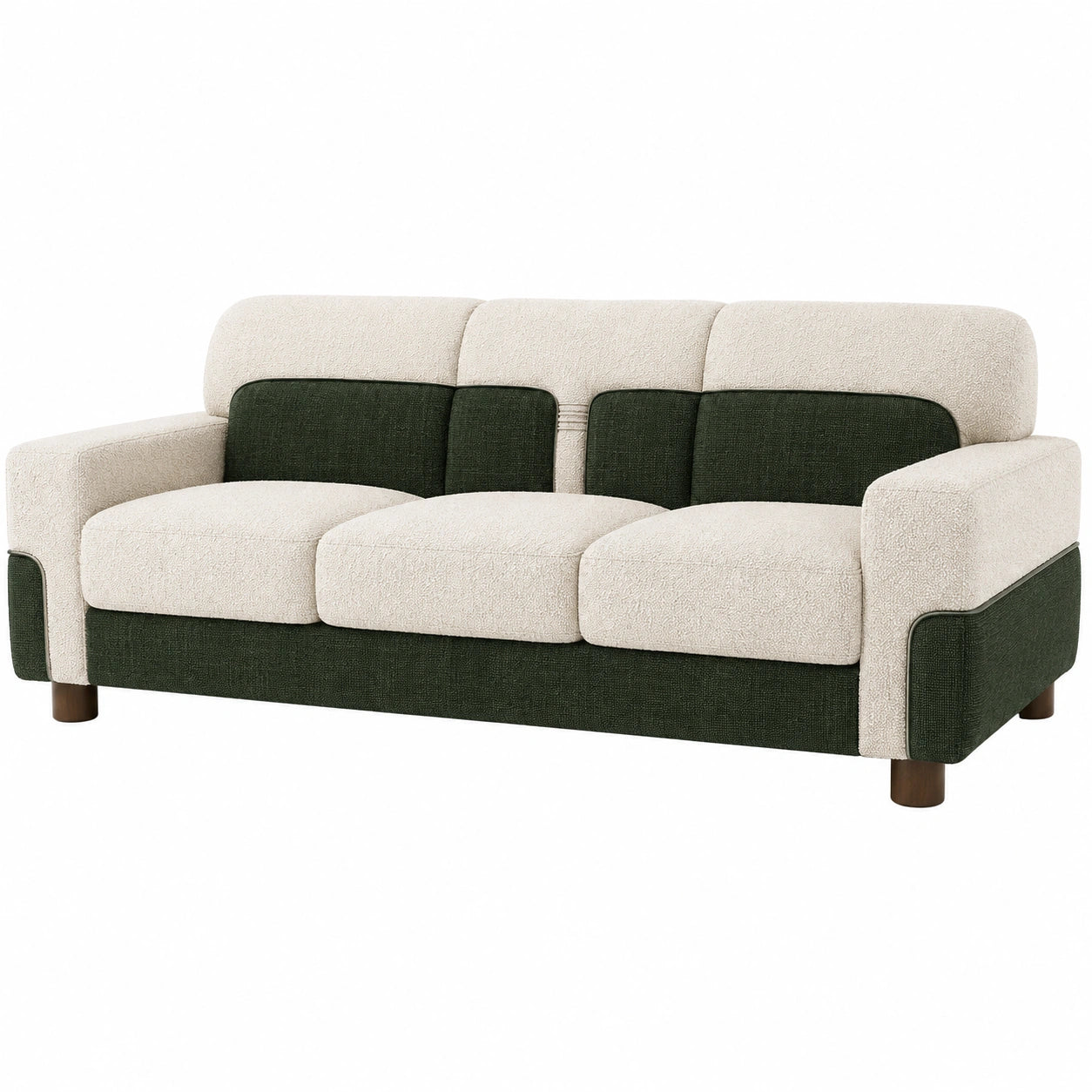 Sofá de Tela Beige y Verde con Patas de Madera