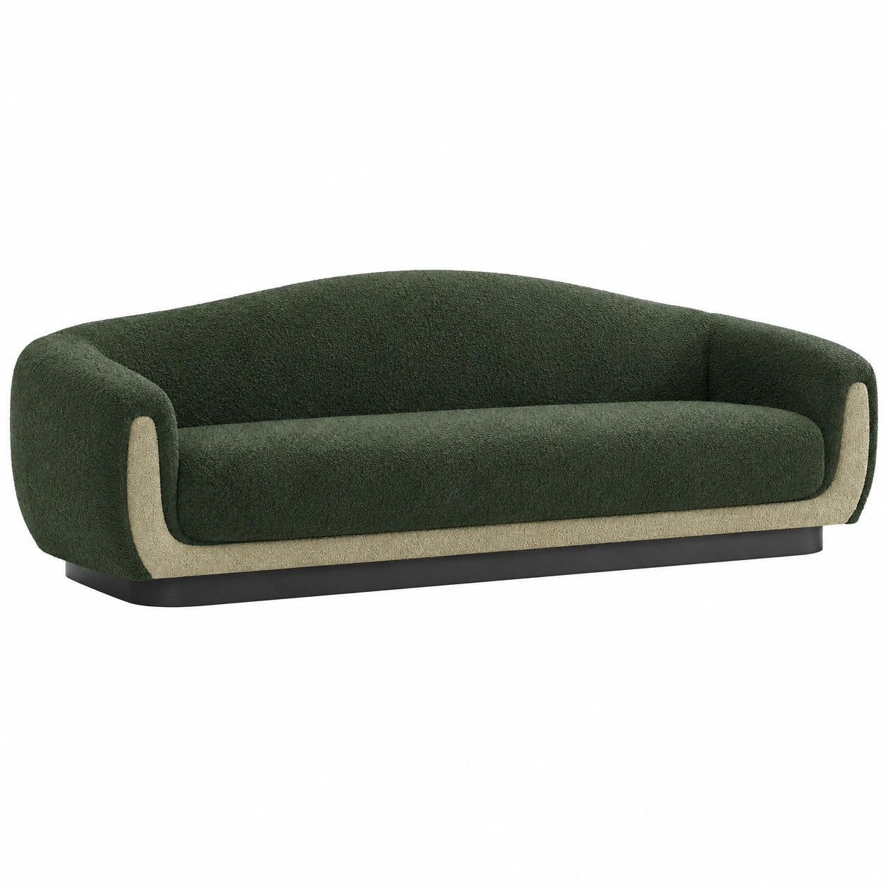 Sofá Curvo 3 Plazas Verde/Beige Bouclé