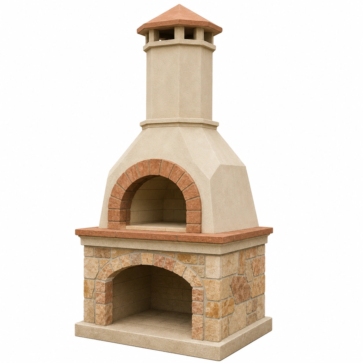 Barbacoa de piedra caliza con chimenea integrada 200x120x75 cm