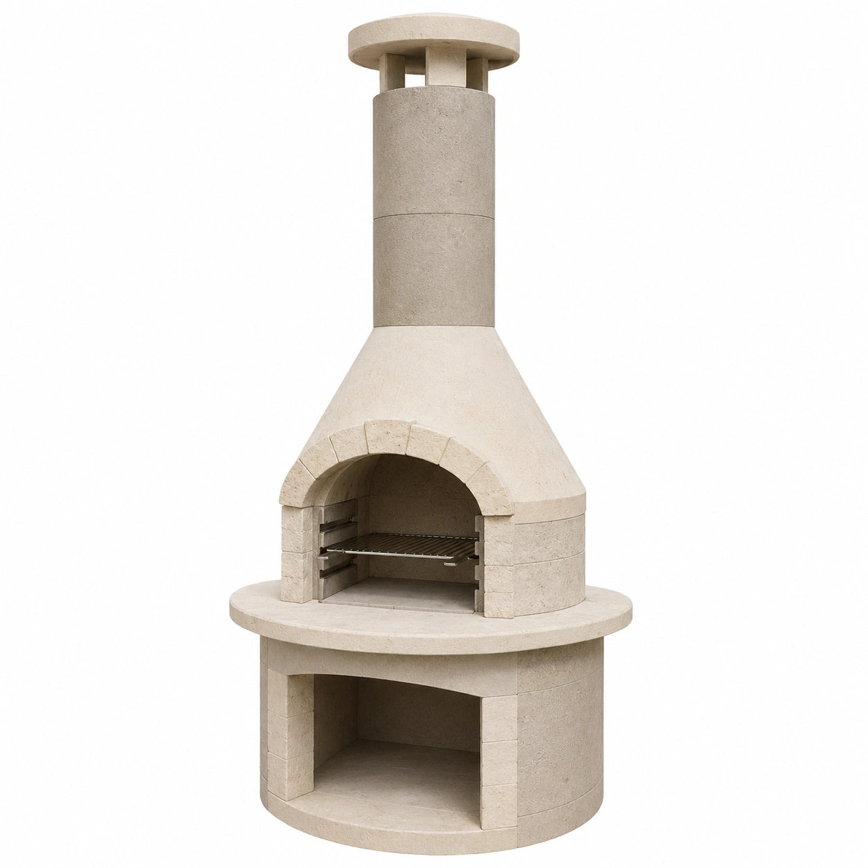 Barbacoa de Piedra Beige con Chimenea Redonda