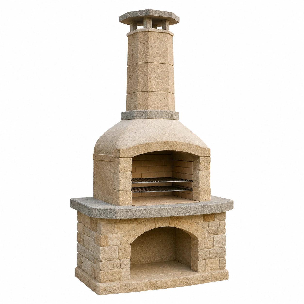 Barbacoa de Ladrillo Refractario y Piedra Natural Marrón 140x60x220 cm