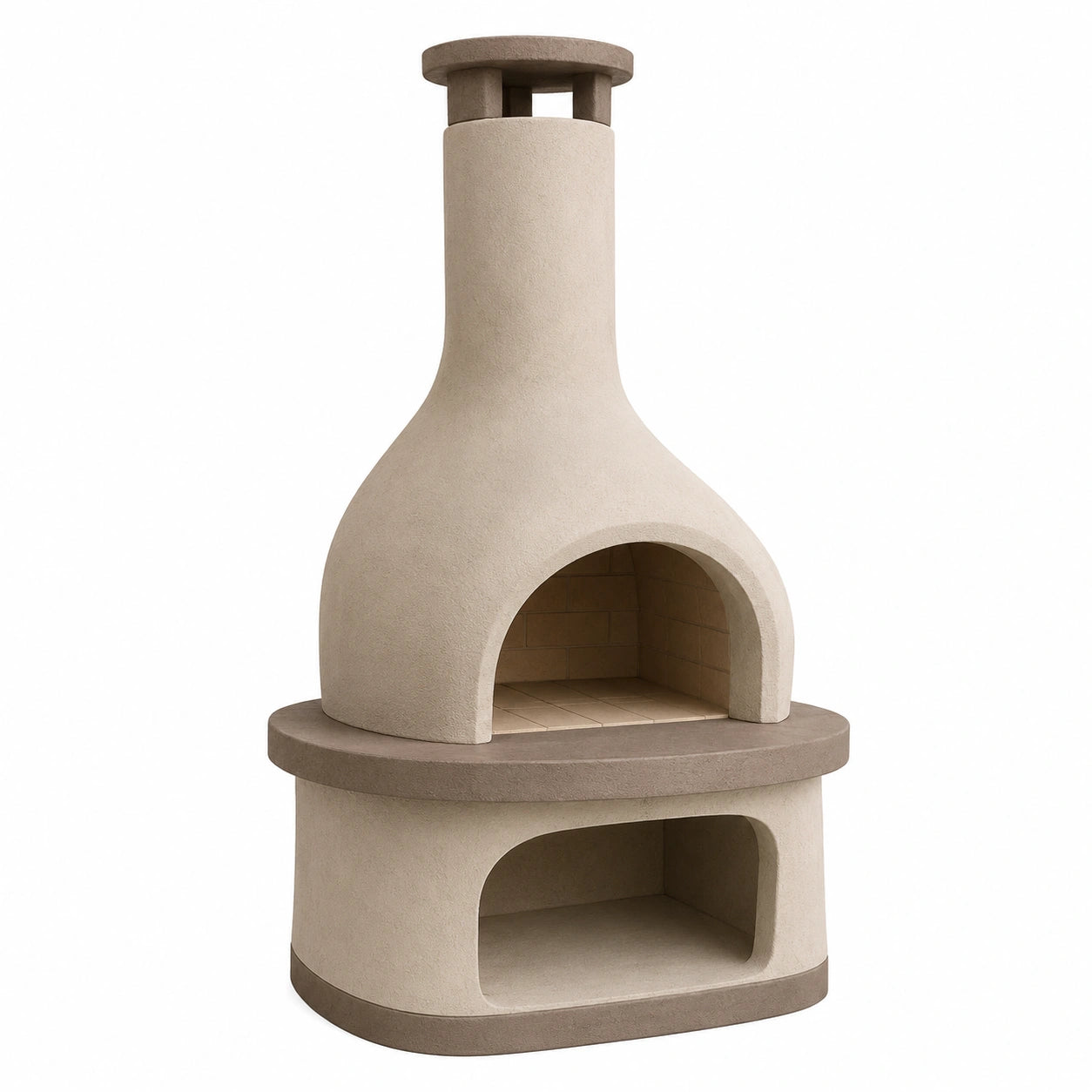 Horno de leña exterior de cerámica y ladrillo refractario beige