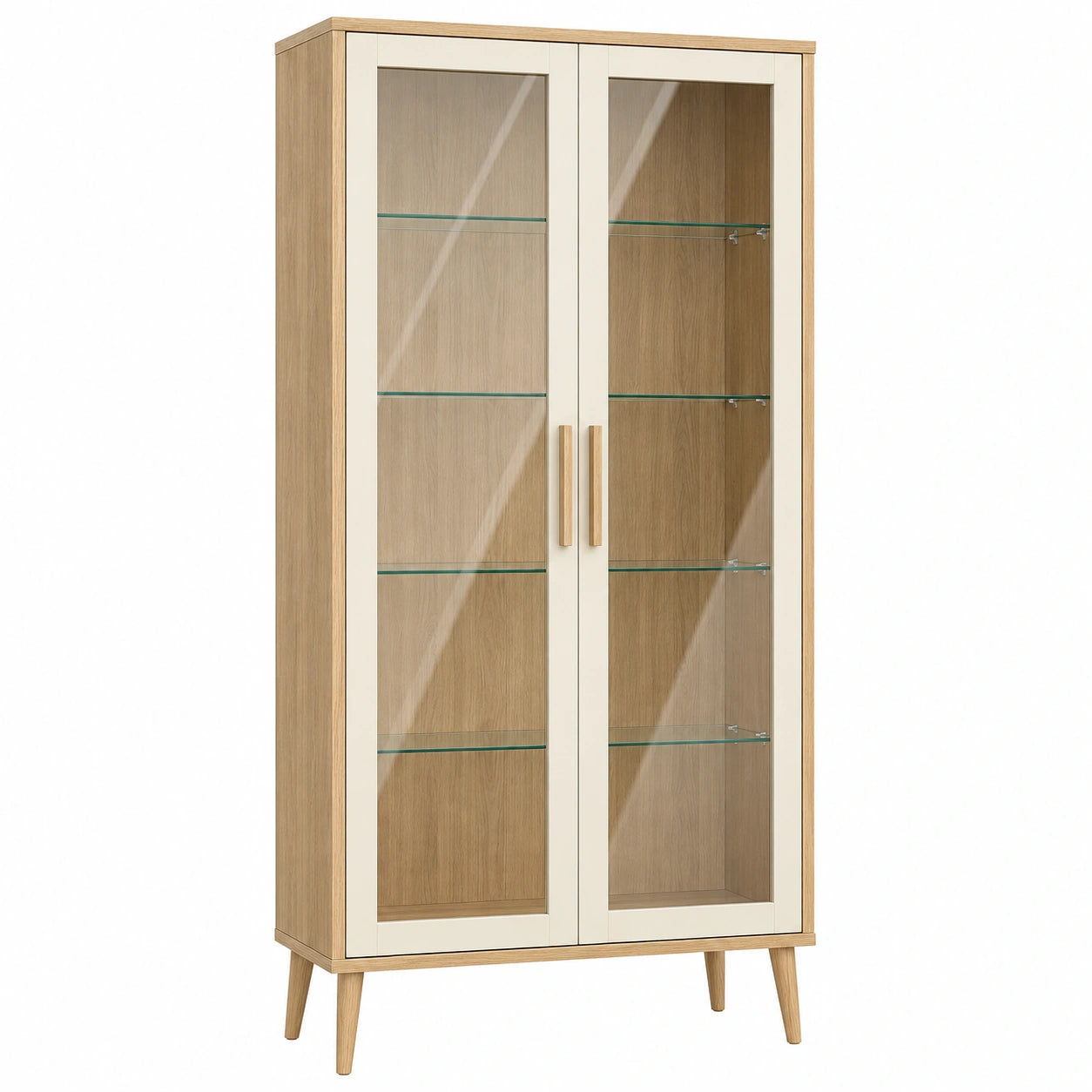 Vitrina de Madera de Roble y Vidrio Templado con Dos Puertas 180x90x35 cm