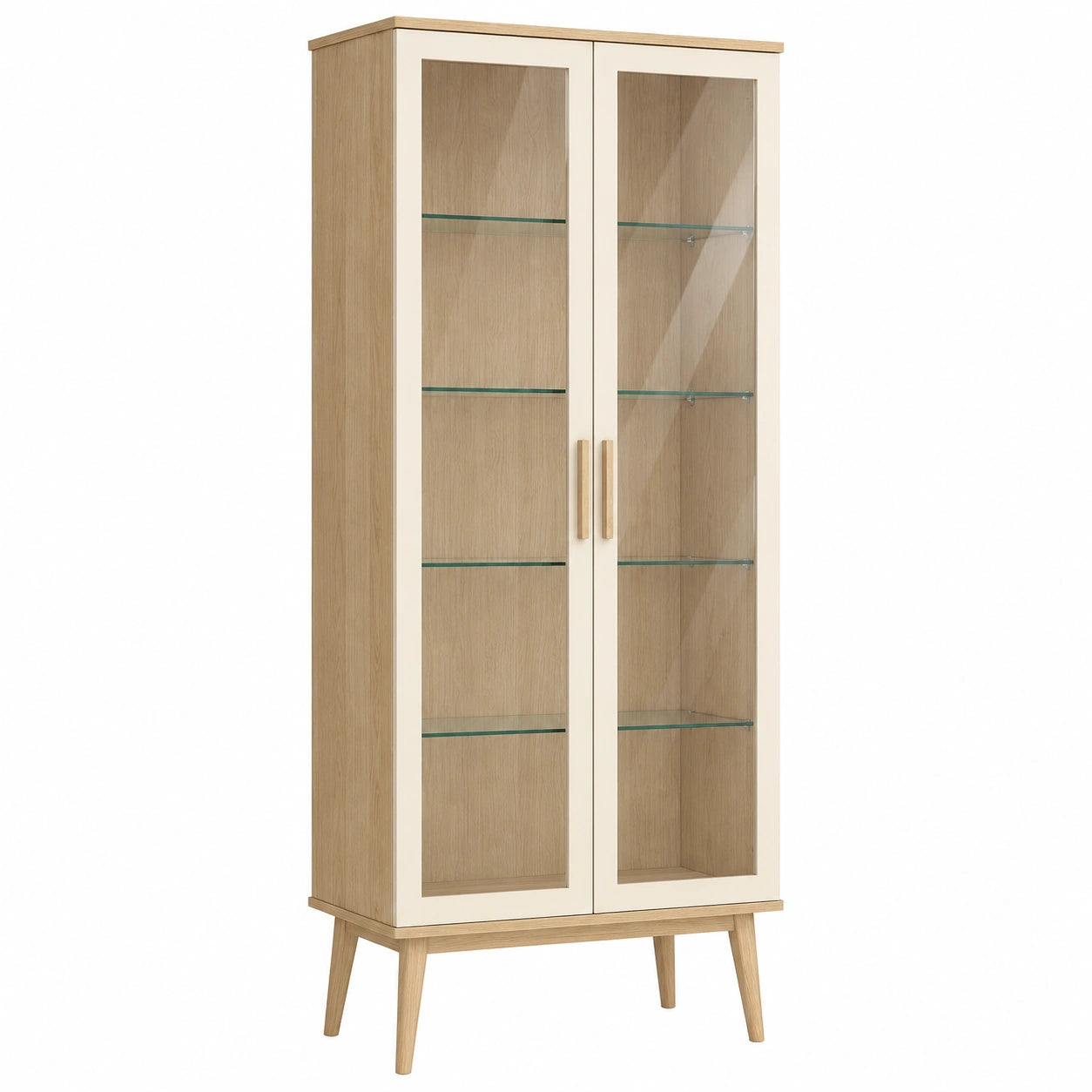 Vitrina de madera roble con puertas de vidrio templado 180x80x40 cm