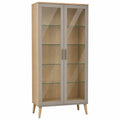 Vitrina de Madera con Puertas de Vidrio Templado 180x80x40 cm Roble/Gris