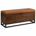 Banco de almacenamiento de madera y piel sintética marrón 120x45x40 cm