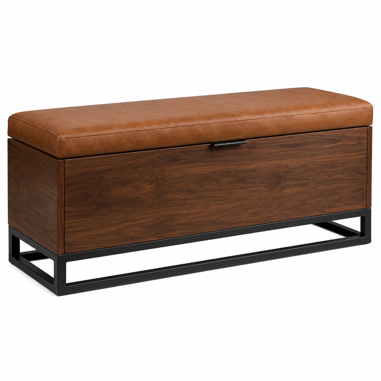 Banco de almacenamiento de madera y piel sintética marrón 120x45x40 cm