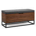 Banco de almacenamiento de madera con cojín de cuero sintético gris y base de metal
