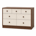 Cómoda de 7 cajones de madera nogal y MDF beige