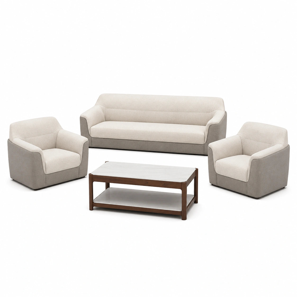Juego de Sofá con Mesa de Centro de Madera y Mármol Beige/Gris