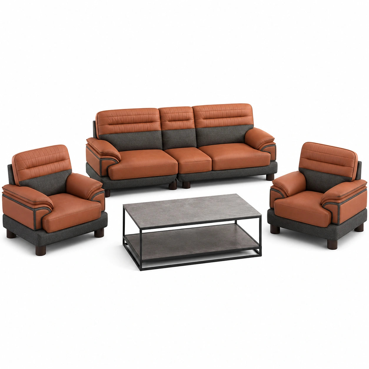 Conjunto de Sofá y Mesa de Centro en Cuero Sintético y Tela